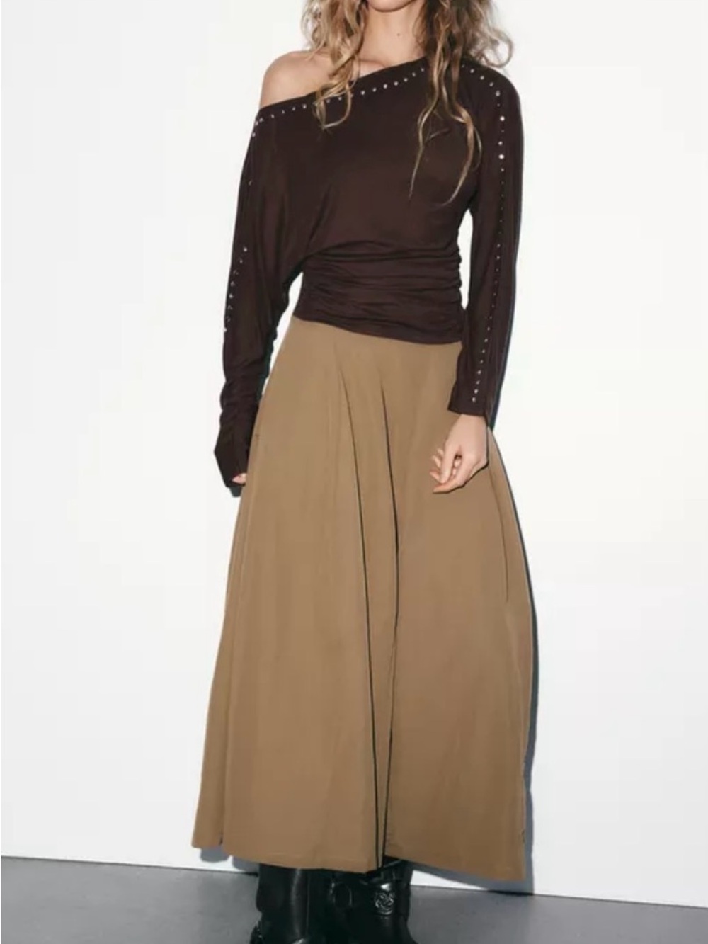 Zara Tan Maxi A-Line Skirt